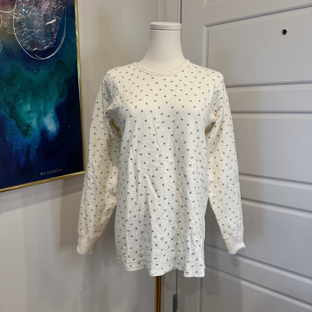 LL Bean Unisex Medium Thermal Top Floral Bud Cotton Wool Blend Made in Canada